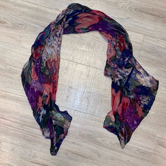 Lightweight office Black floral sheer scarf - Picture 2 of 4